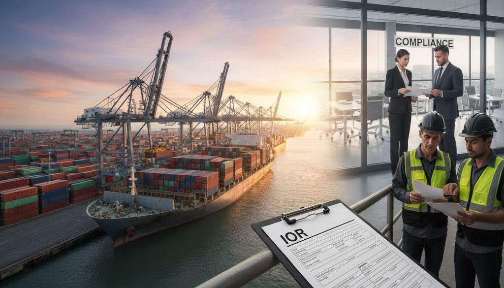 Shipping port with customs compliance activity