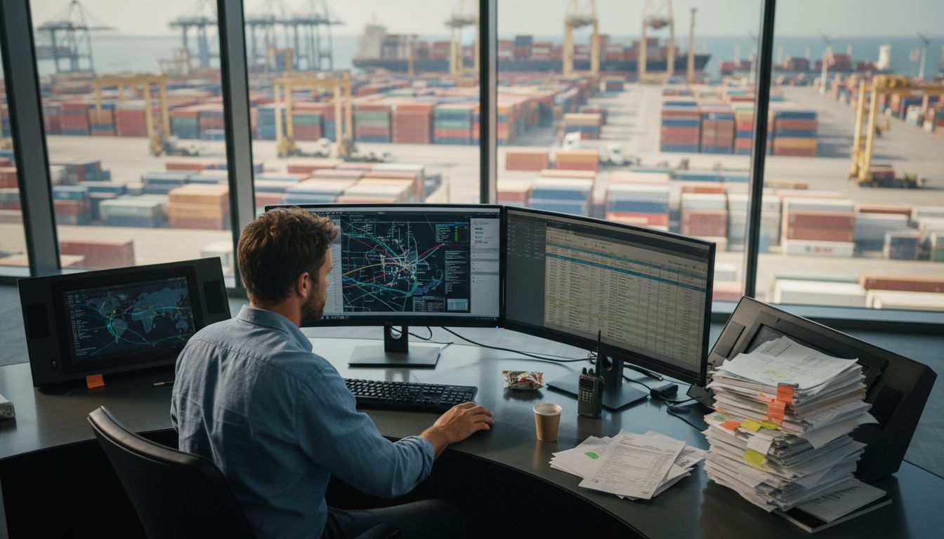 Coordinator monitors screens in logistics control room