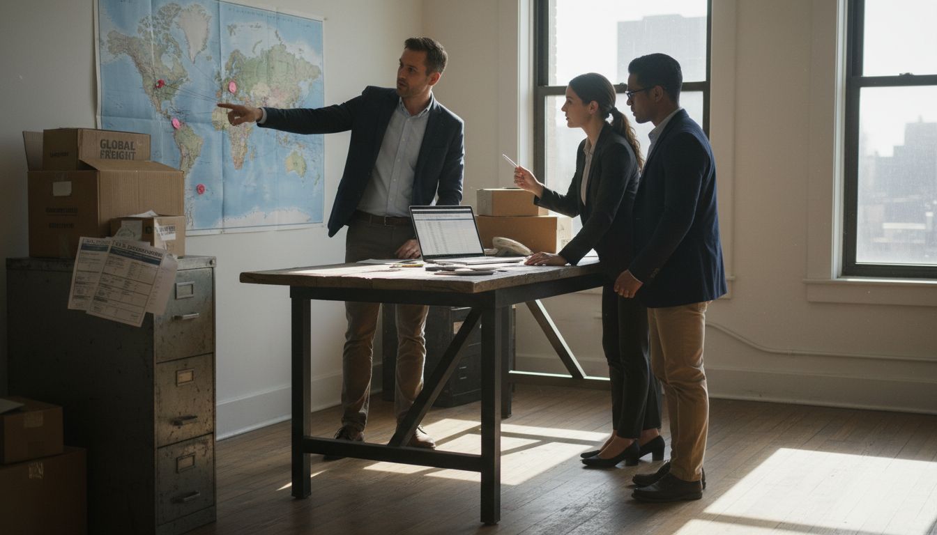 Freight team planning in corner office