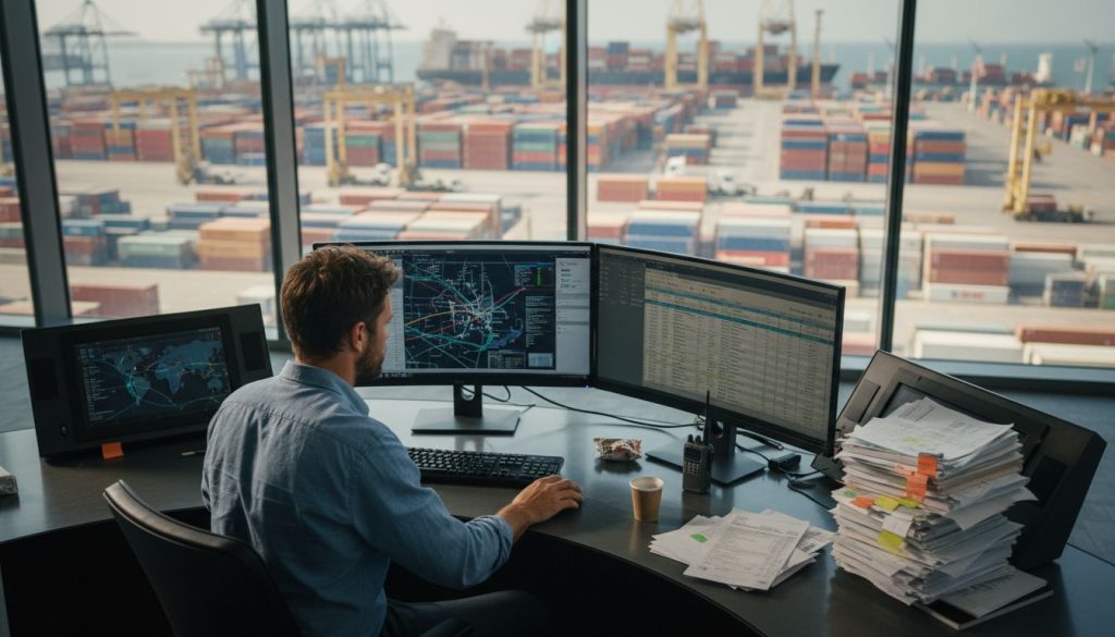 Coordinator monitors screens in logistics control room