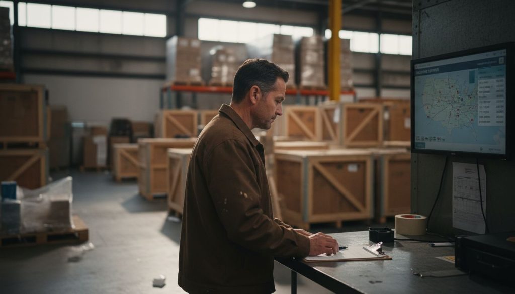 Logistics manager monitoring shipments warehouse