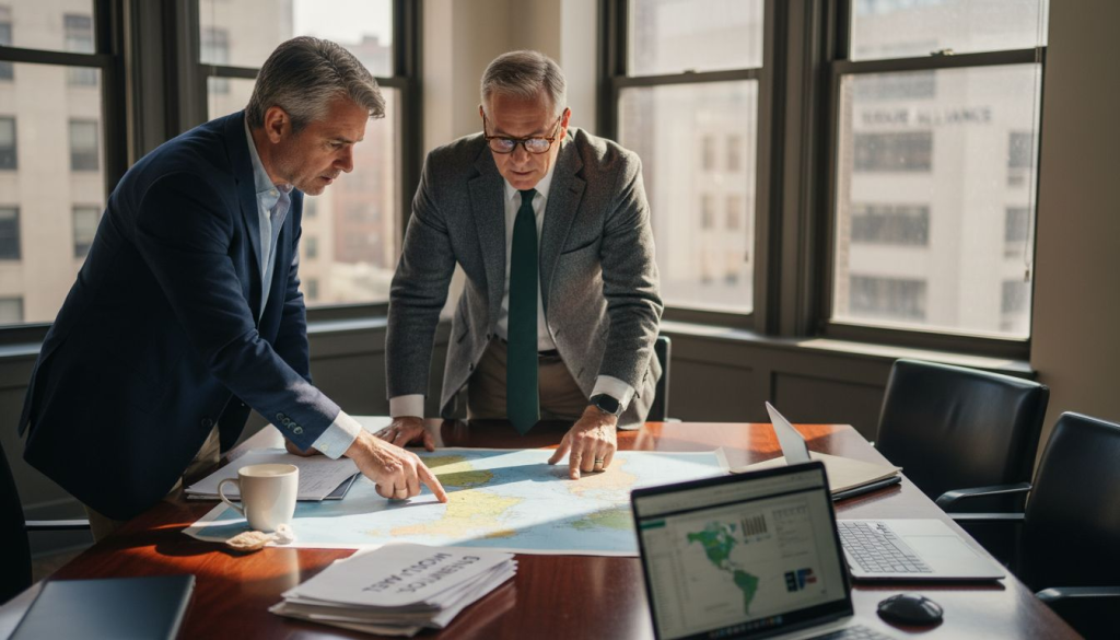 Trade advisors discuss import tariffs at office table