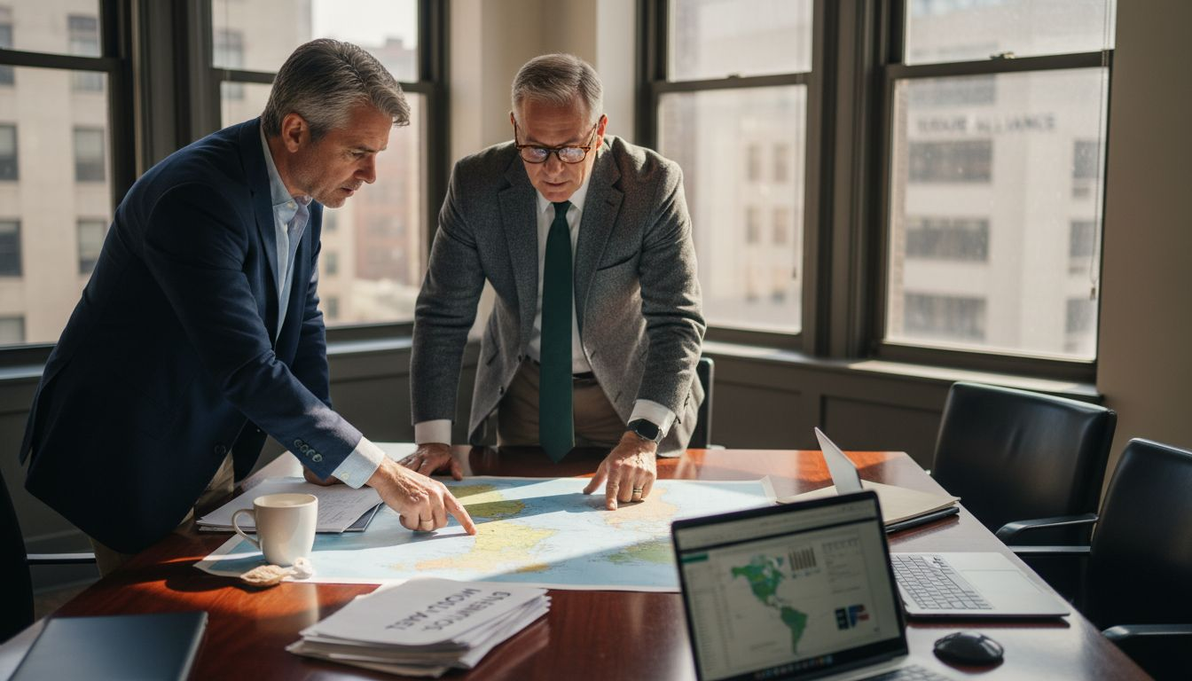 Trade advisors discuss import tariffs at office table