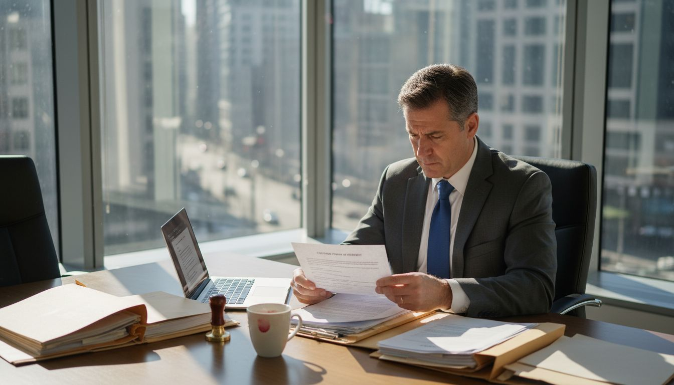 Manager reviewing Customs POA form in bright office
