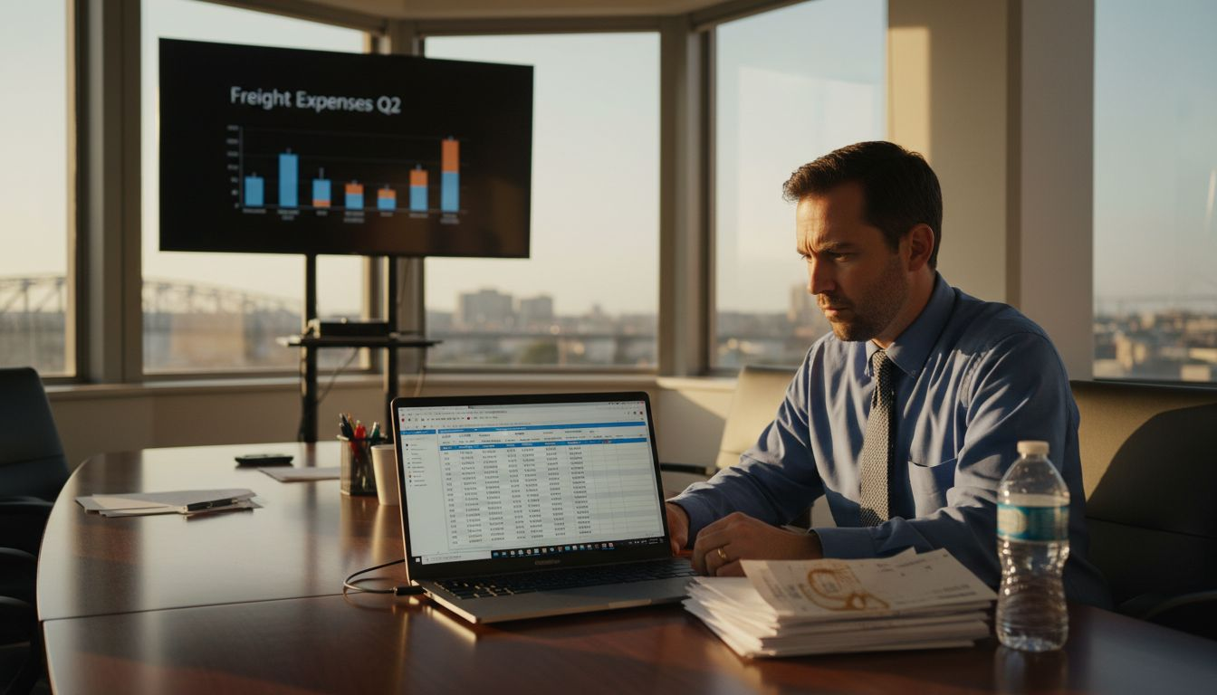 Manager scrolling through landed cost spreadsheet