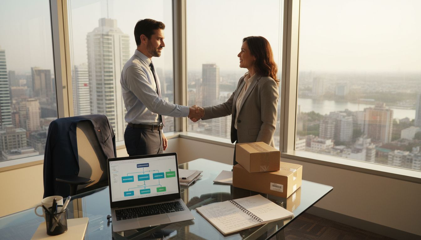 Logistics manager meeting supplier in office