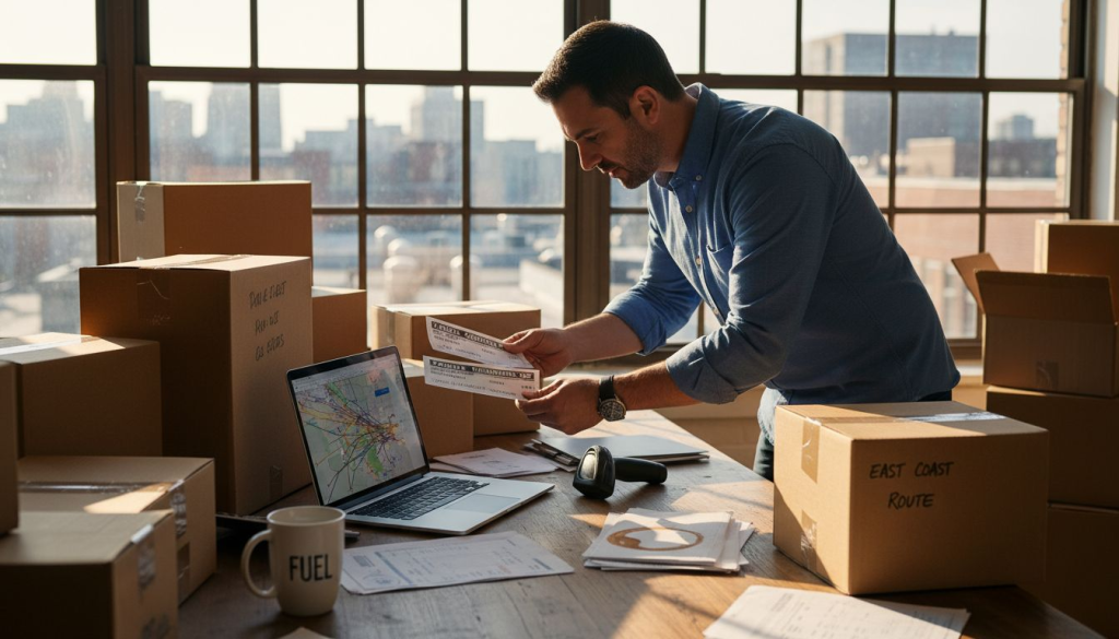 Logistics manager reviews international shipping process