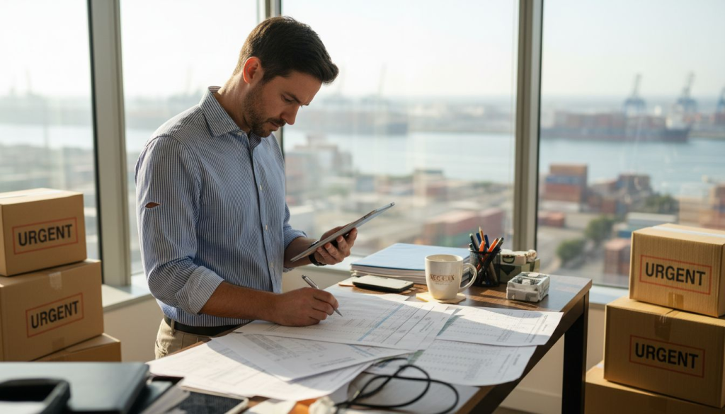 Logistics manager working in daylight office
