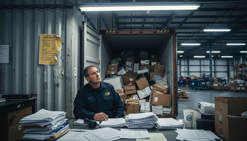 Customs officer inspecting import goods