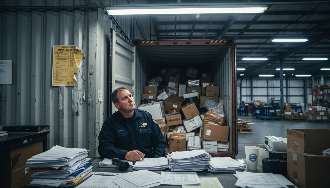 Customs officer inspecting import goods