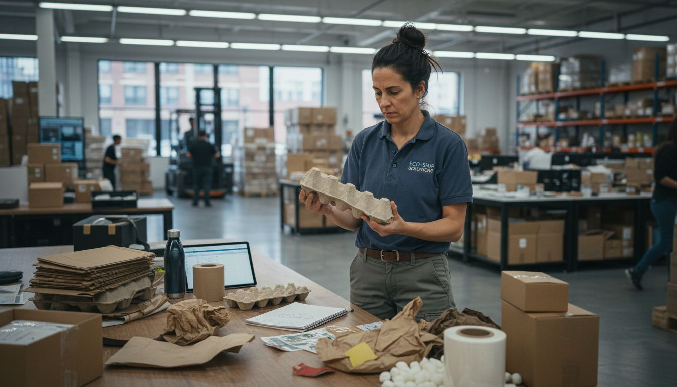 Manager reviewing sustainable packaging samples