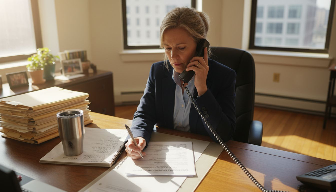 Import manager at desk reviewing customs documents