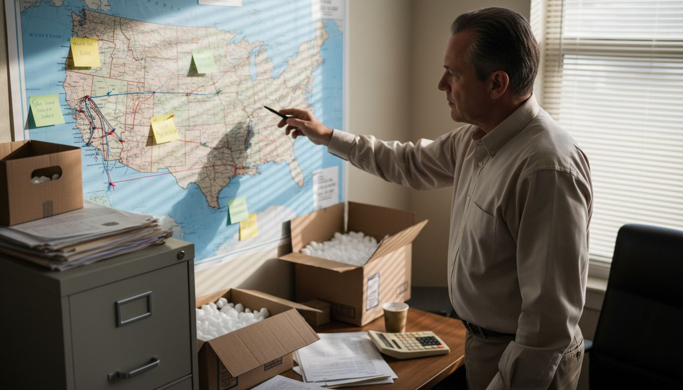 Supply chain manager marking U.S. map