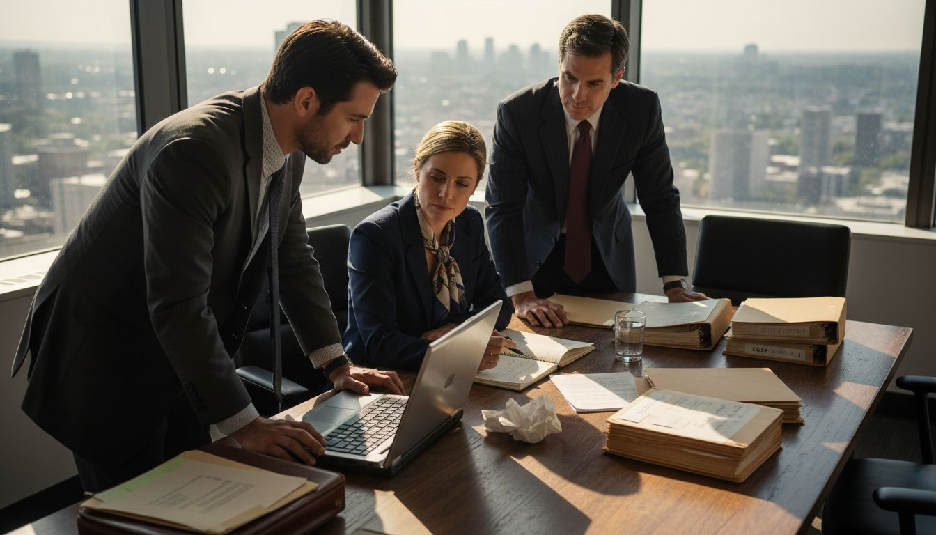 Business team reviewing international trade documents