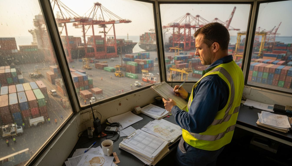Supervisor overseeing shipping port demurrage process
