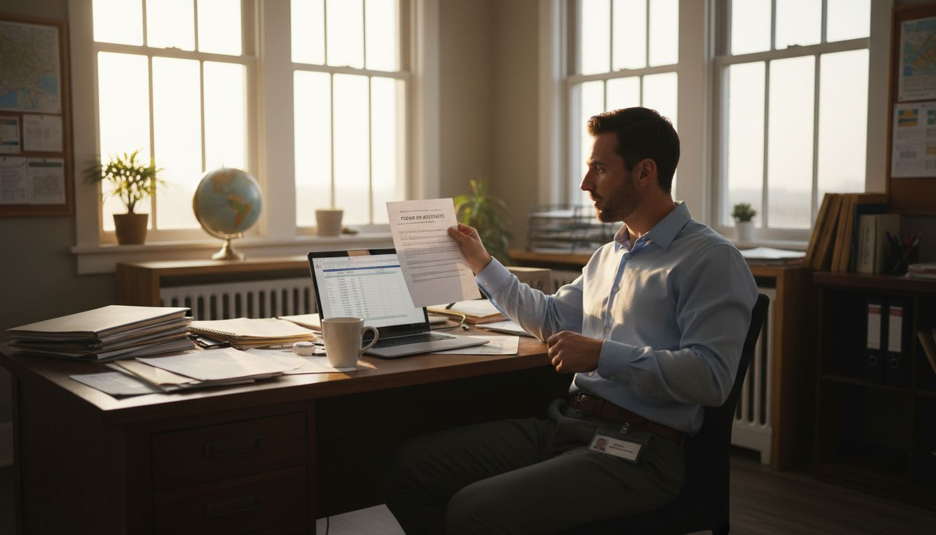 Logistics manager reviewing legal shipping documents