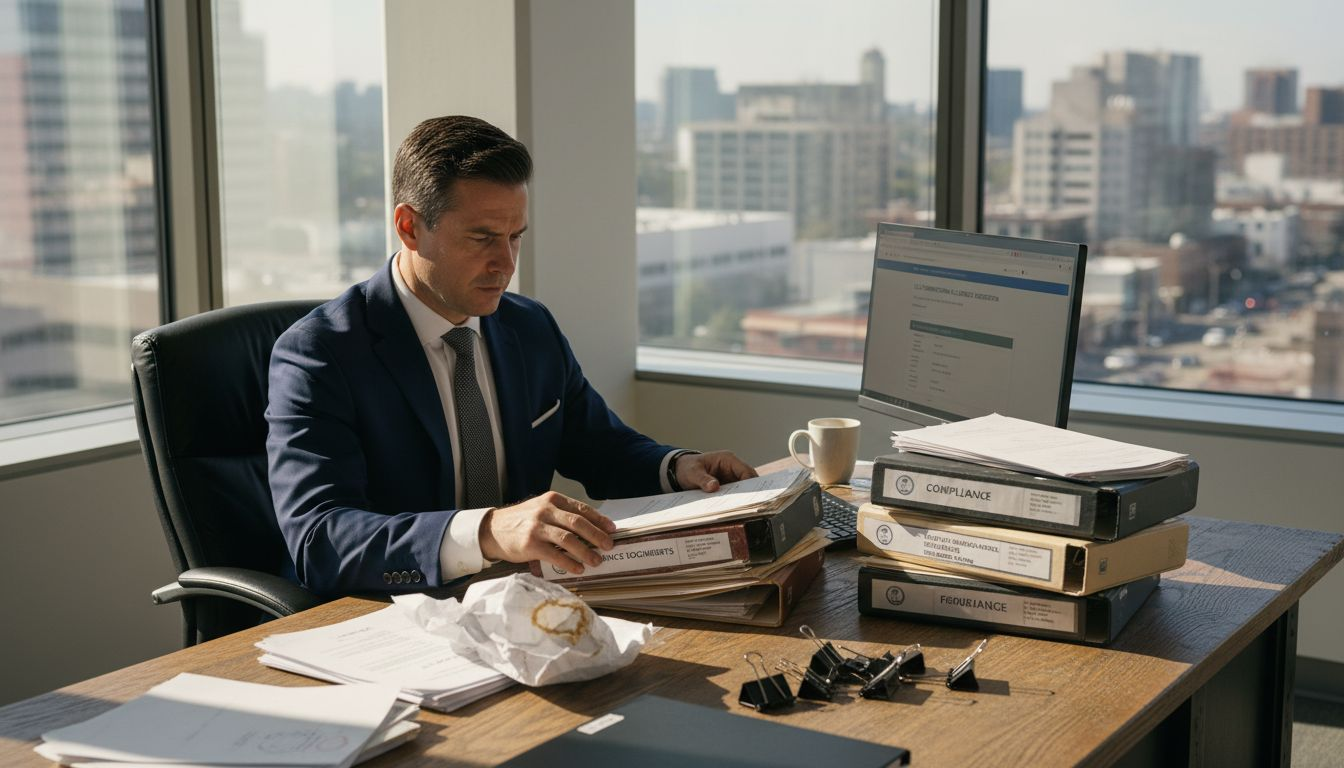 Freight manager reviews certification documents