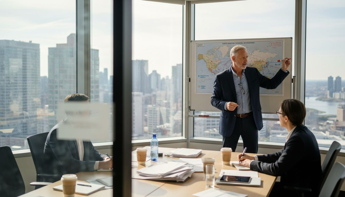 Manager presenting logistics in conference room