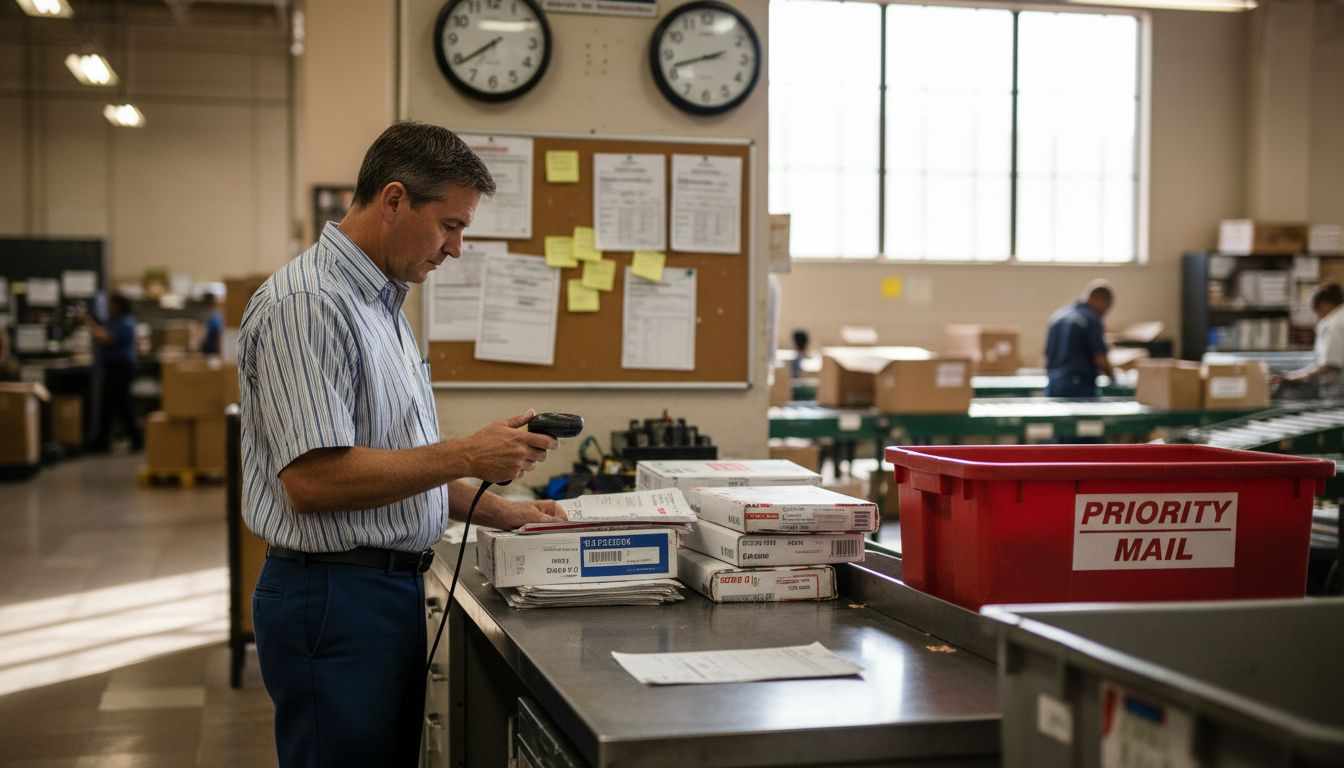 USPS coordinator scanning international parcels