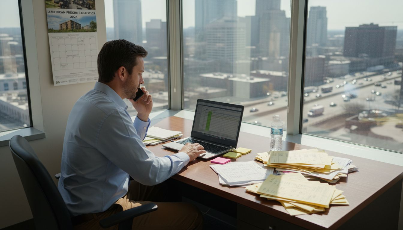 Trucking broker reviews logistics workflow