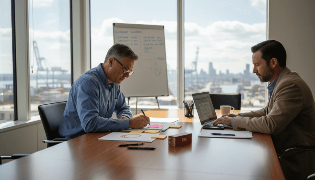 Logistics manager and customs broker working in city office