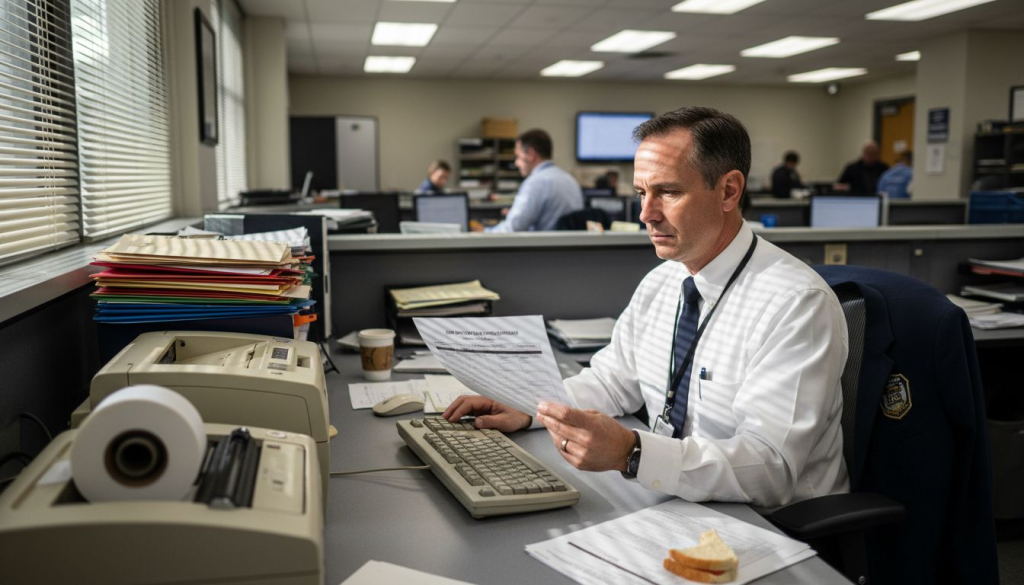 Customs agent reviewing US customs forms