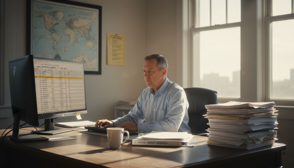 Logistics manager in import office workspace