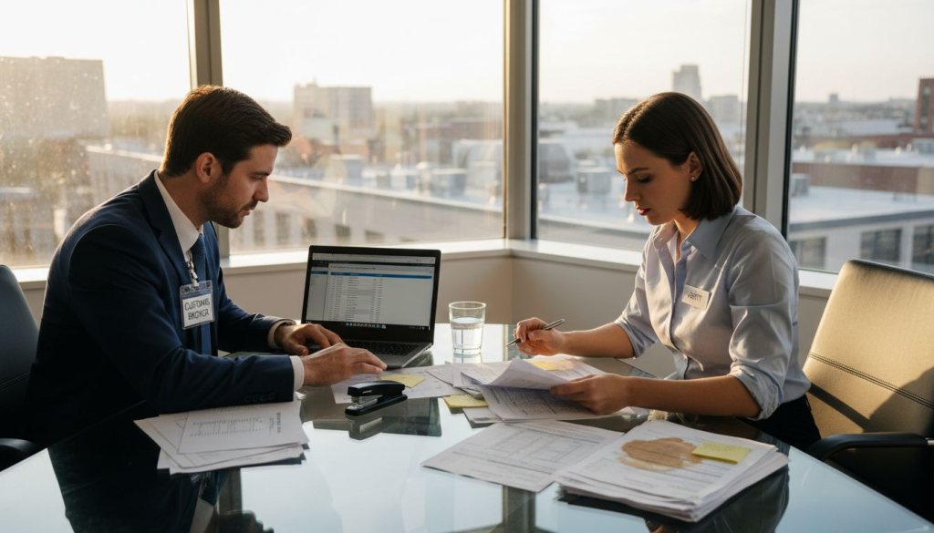Customs broker and agent meeting in office