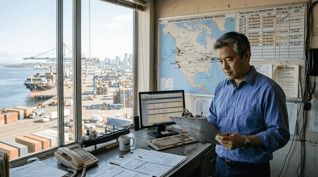 Manager planning freight shipping workflow