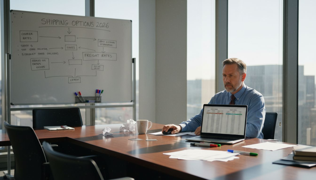 Manager compares international courier versus freight