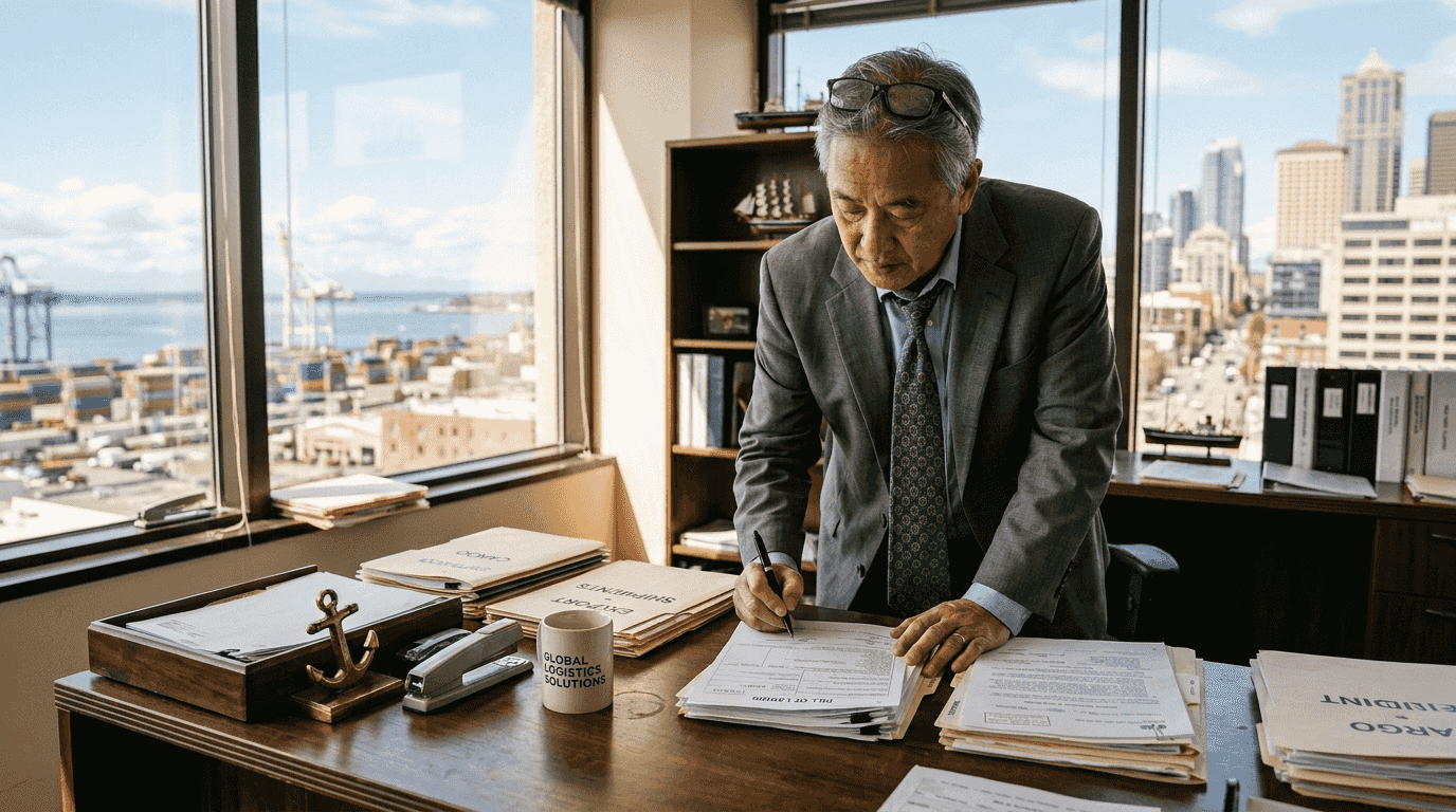 Logistics manager signing bill of lading documents