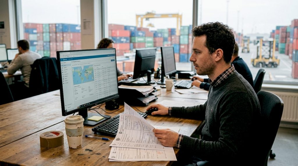 Logistics coordinator monitors international shipments