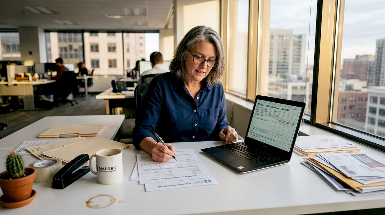 Logistics manager reviewing customs documents