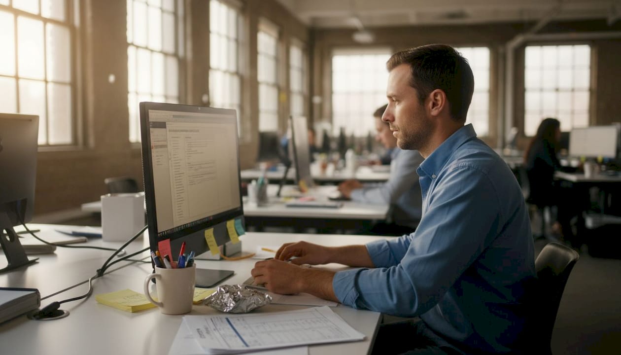 Logistics worker sending customs documents in office