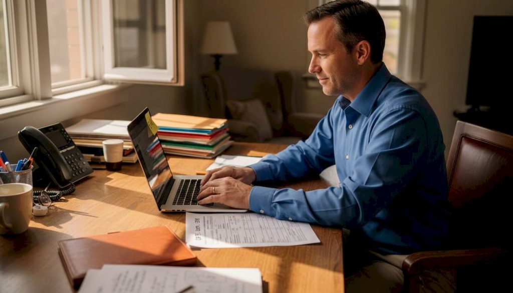 Professional completing importer paperwork at desk