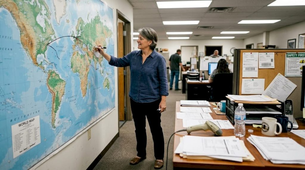 Logistics manager tracking container shipment routes