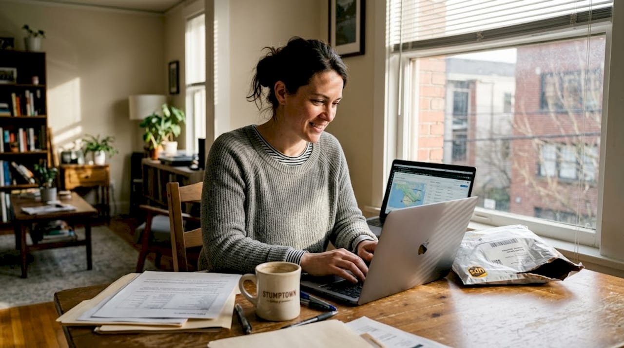 Logistics coordinator working at home table