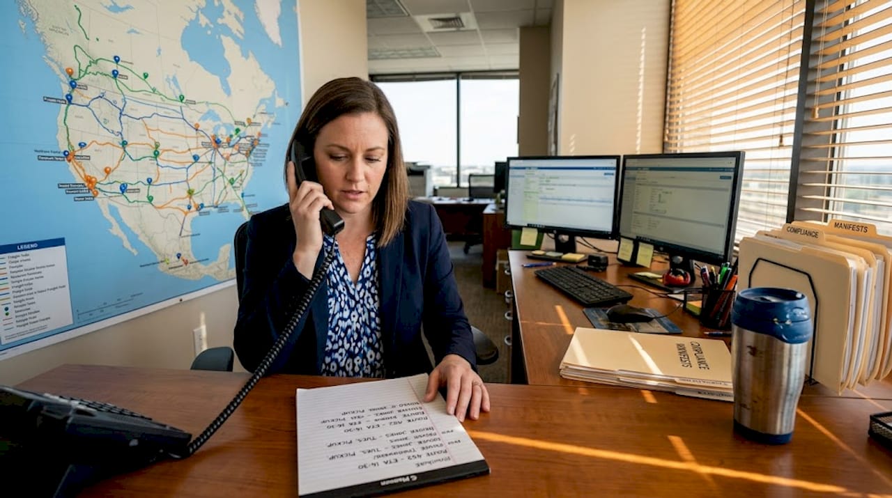 Freight coordinator reviewing transport map
