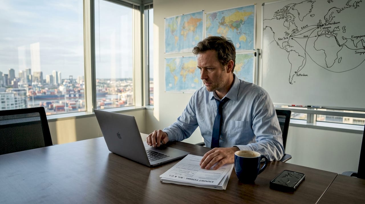Logistics manager reviewing export documents