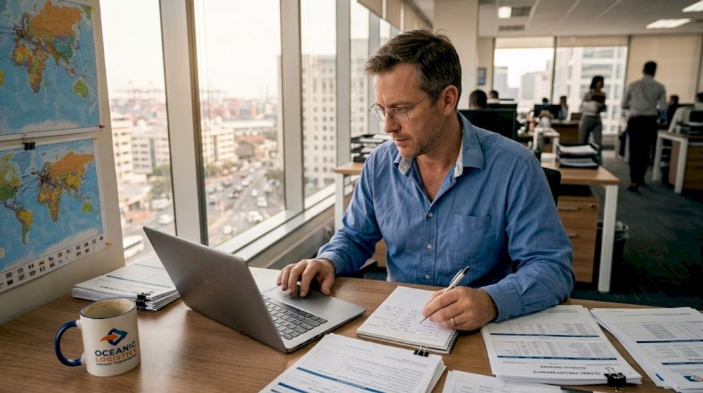 Logistics manager reviewing global shipping terms