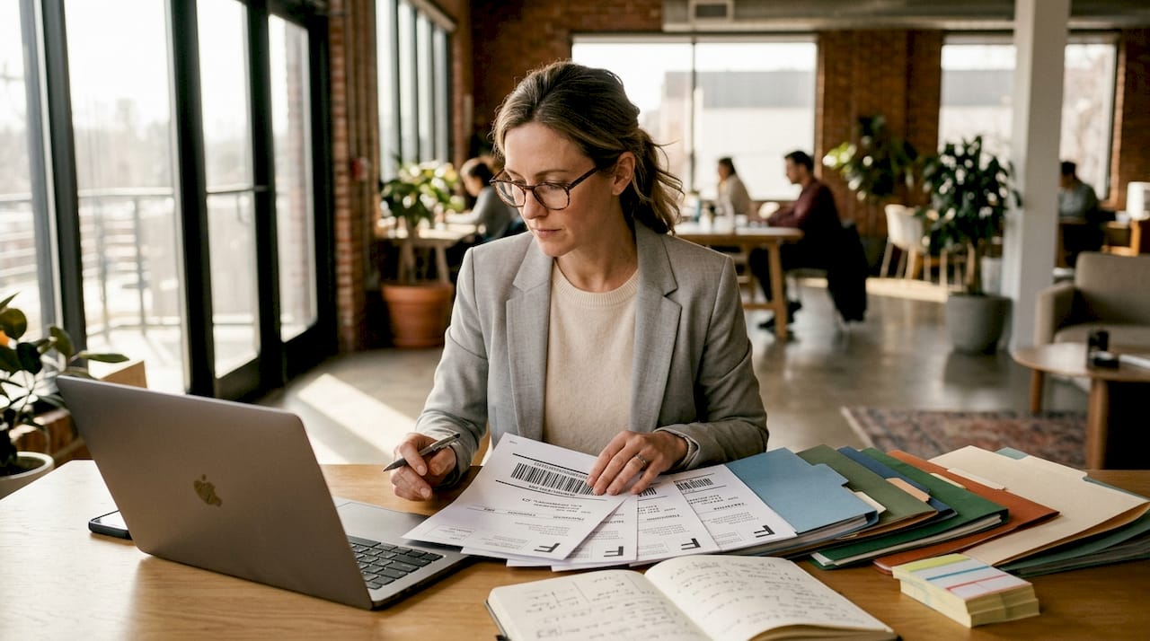 Logistics manager reviews shipping paperwork