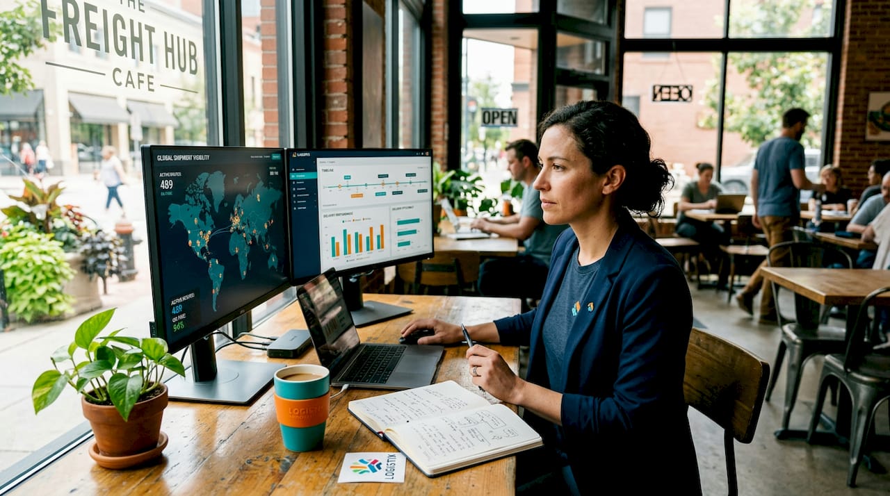 Logistics manager reviewing shipment dashboard