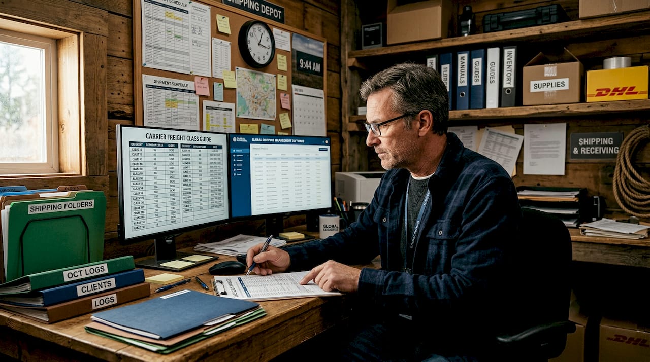 Logistics manager reviewing freight classifications