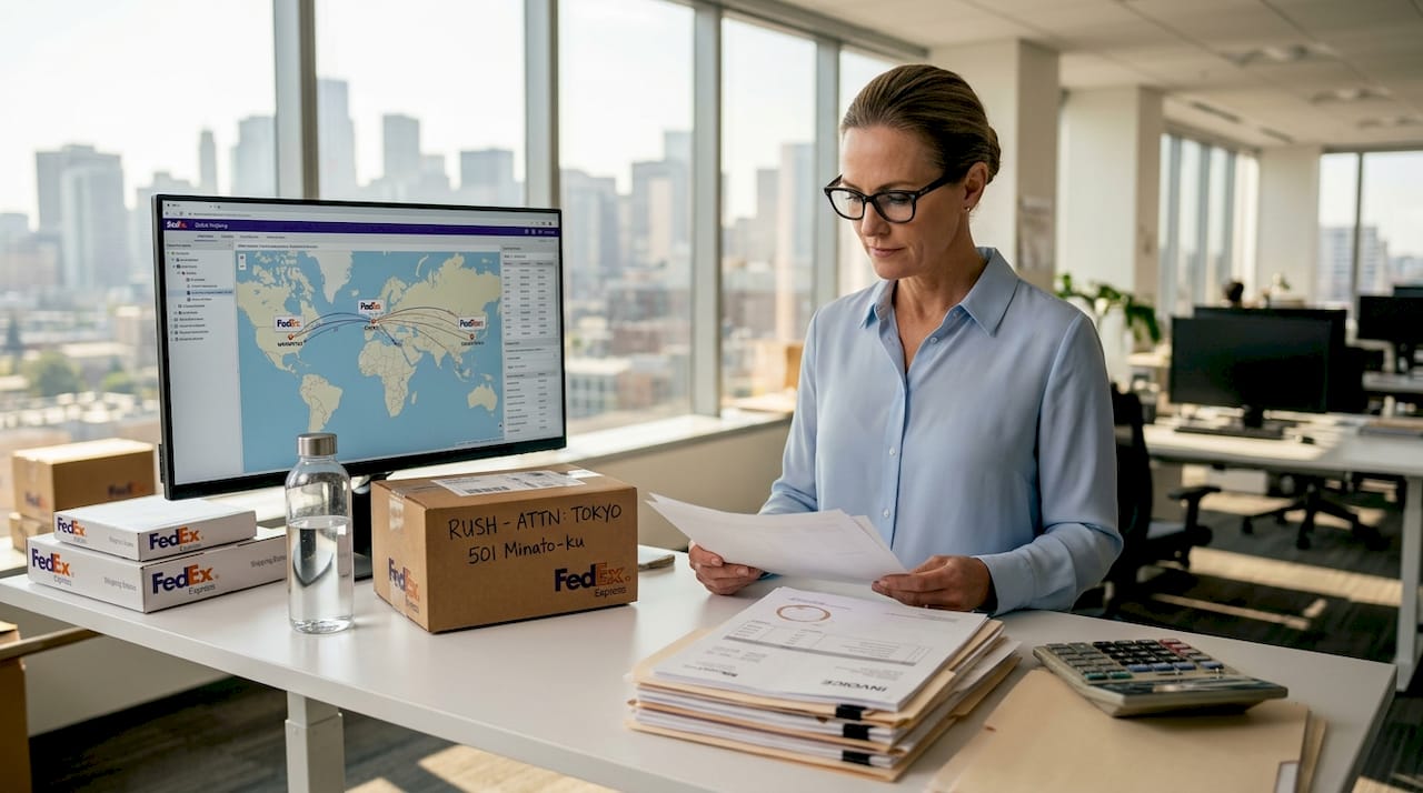 Manager reviewing global shipping logistics