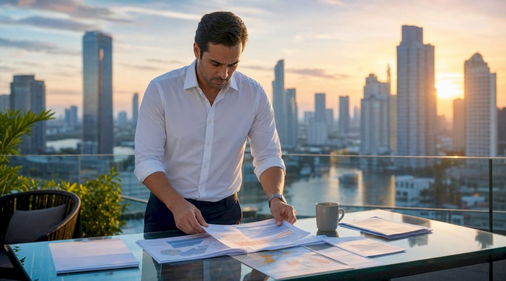 Logistics manager reviewing trade show shipping documents