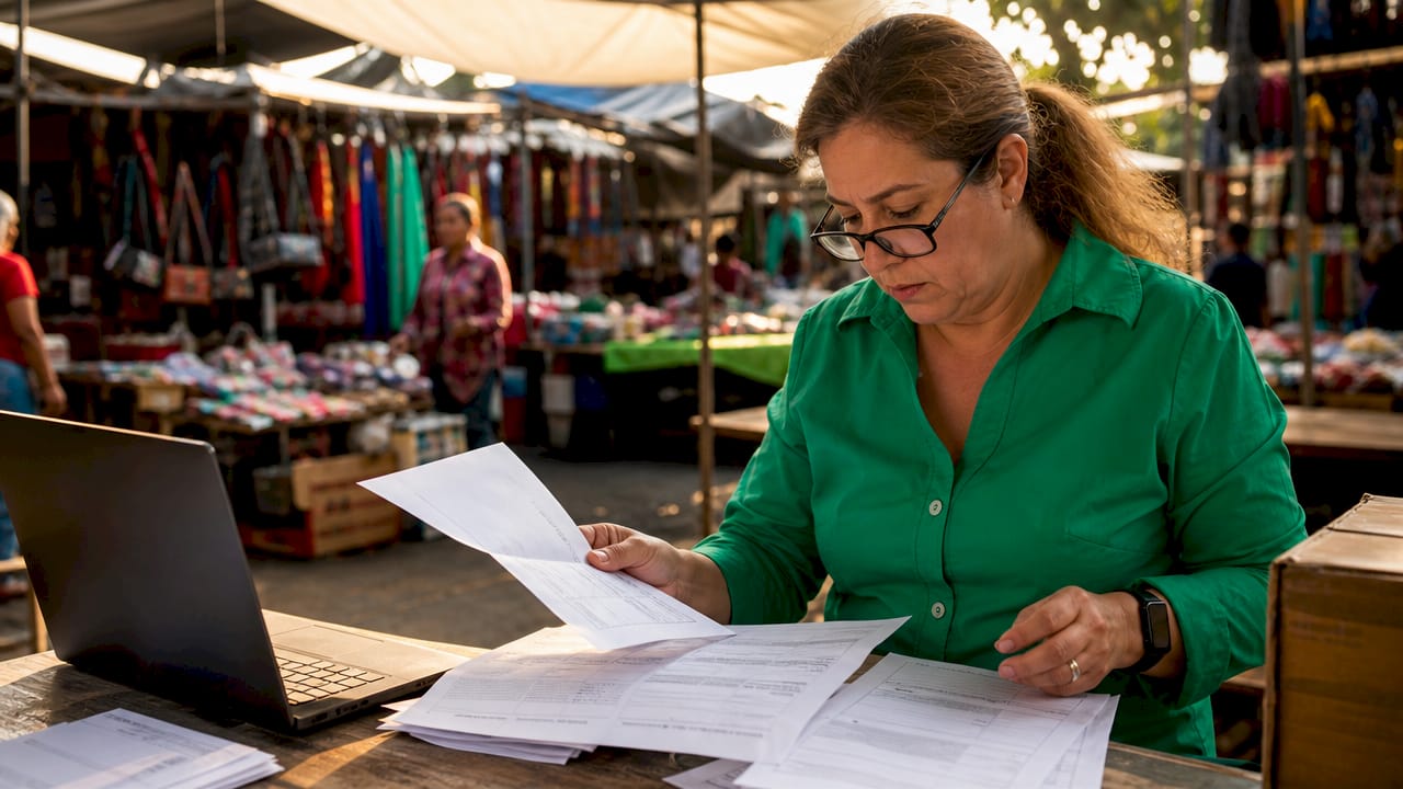 Logistics manager reviewing international returns paperwork