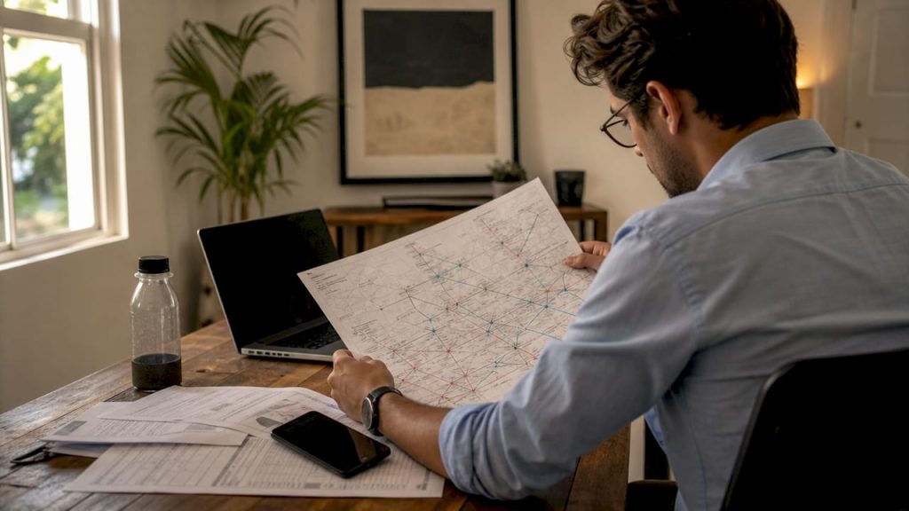 Logistics manager reviewing freight data