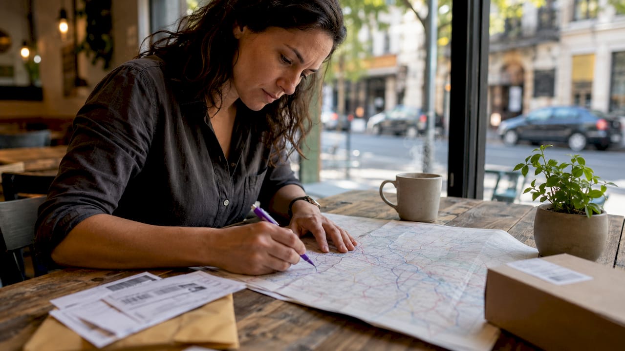 Logistics manager reviewing international shipping map