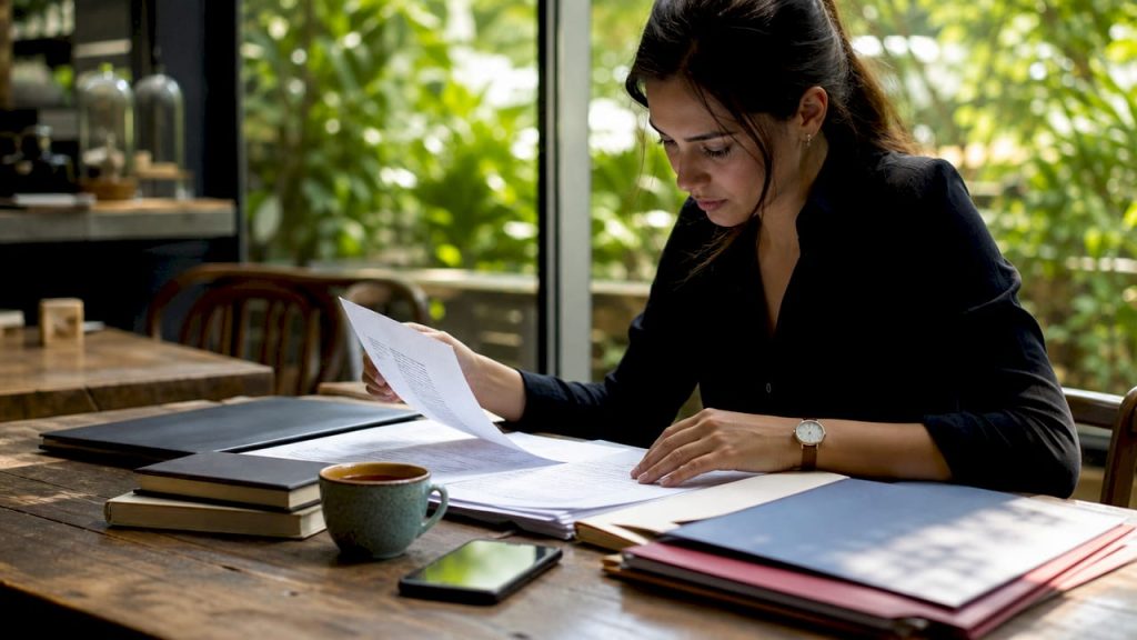 Logistics manager reviewing cargo insurance papers