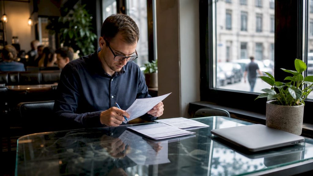 Logistics professional reviewing shipping documents